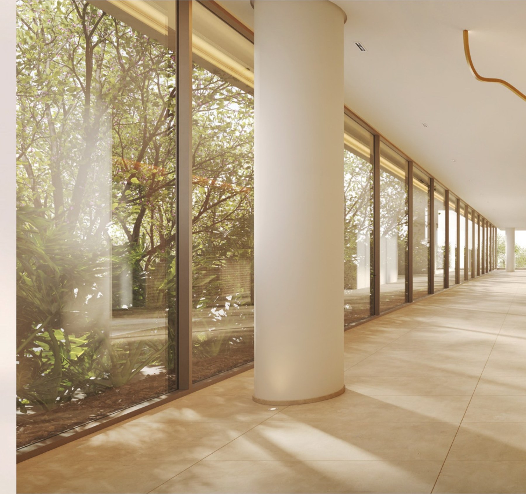 Circulação com colunas e jardim — Lindenberg Vista Alto de Pinheiros, São Paulo