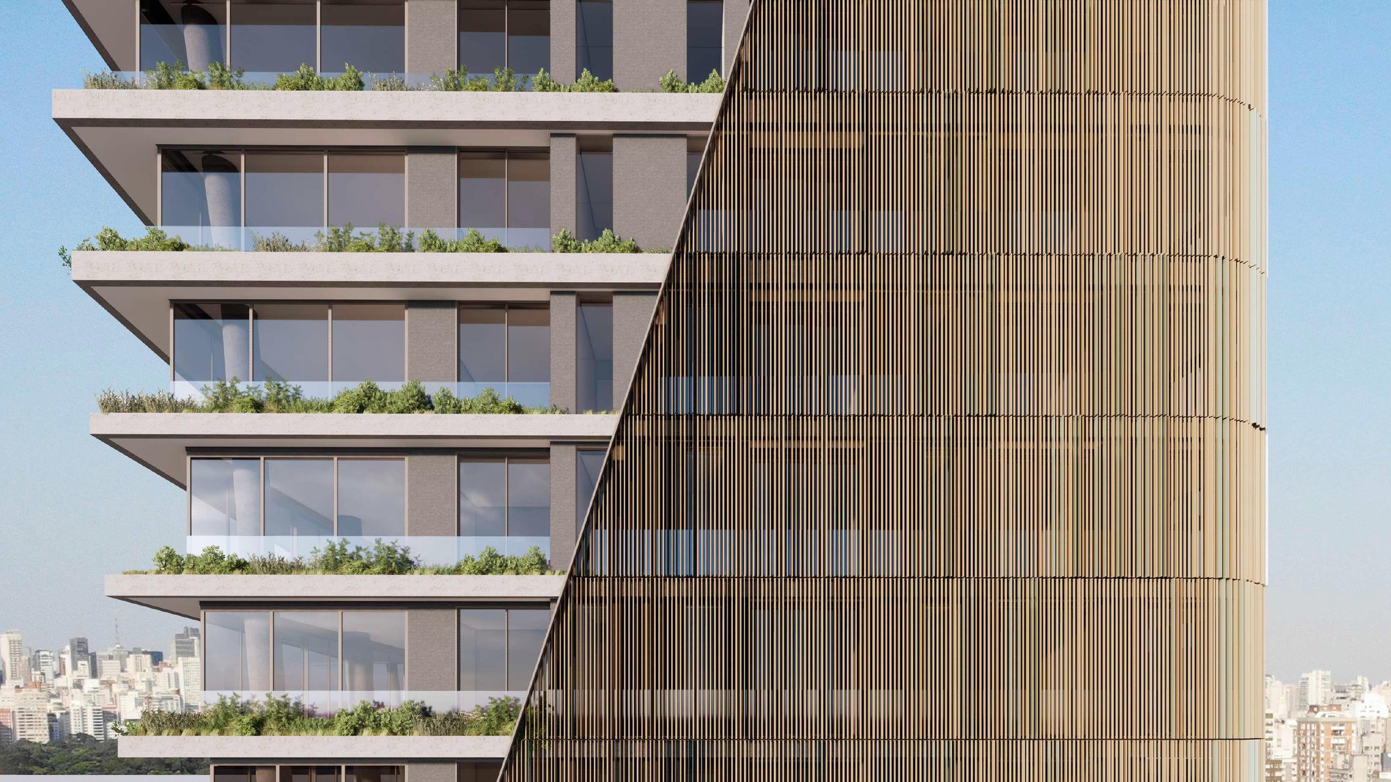 Detalhe da pele permeável da fachada — 280 Art Boulevard, São Paulo