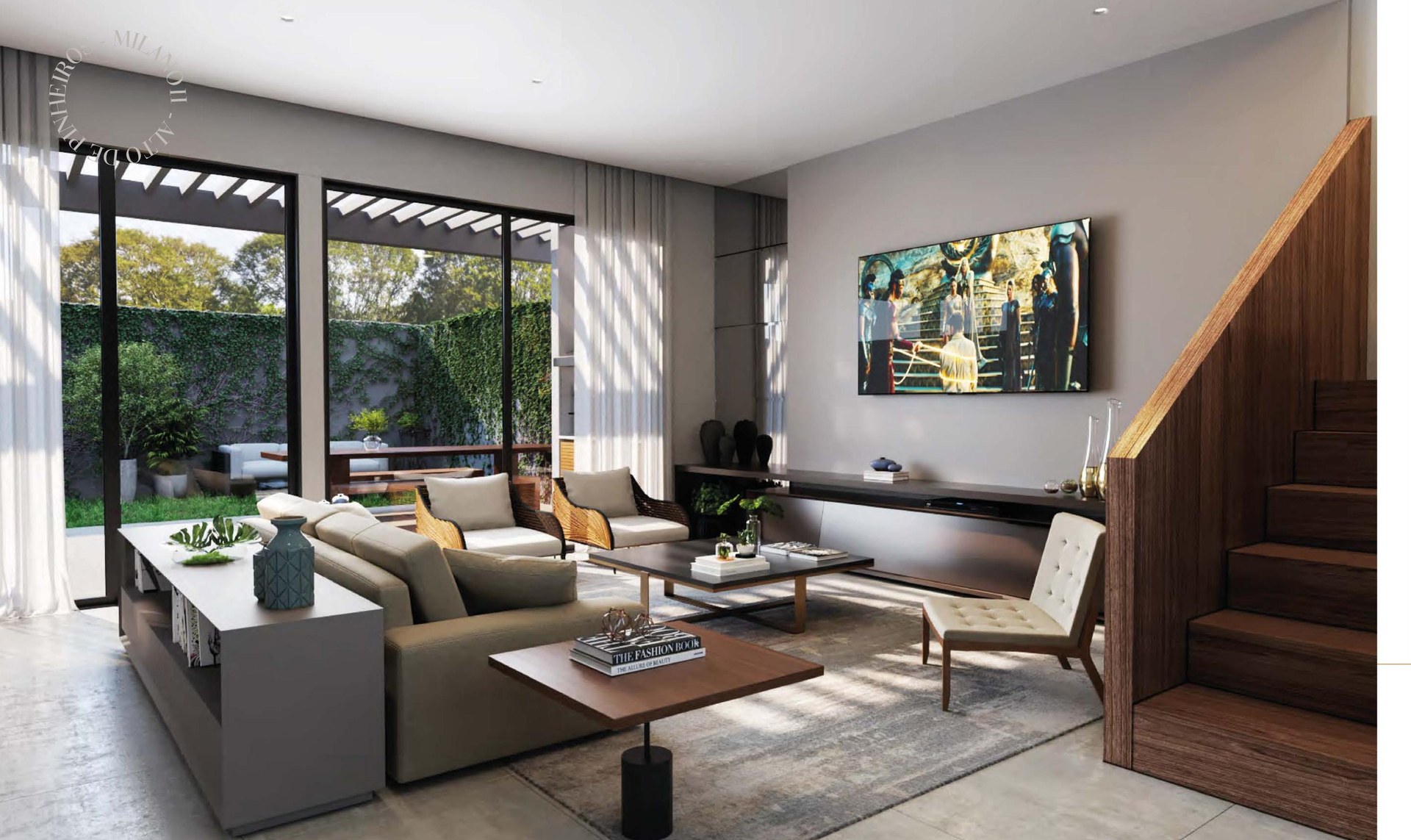 Living integrado ao jardim — Milano II Alto de Pinheiros